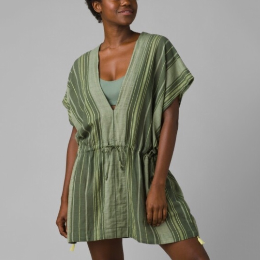 NWT Prana Marina Bay Striped Coverup Tunic in Green